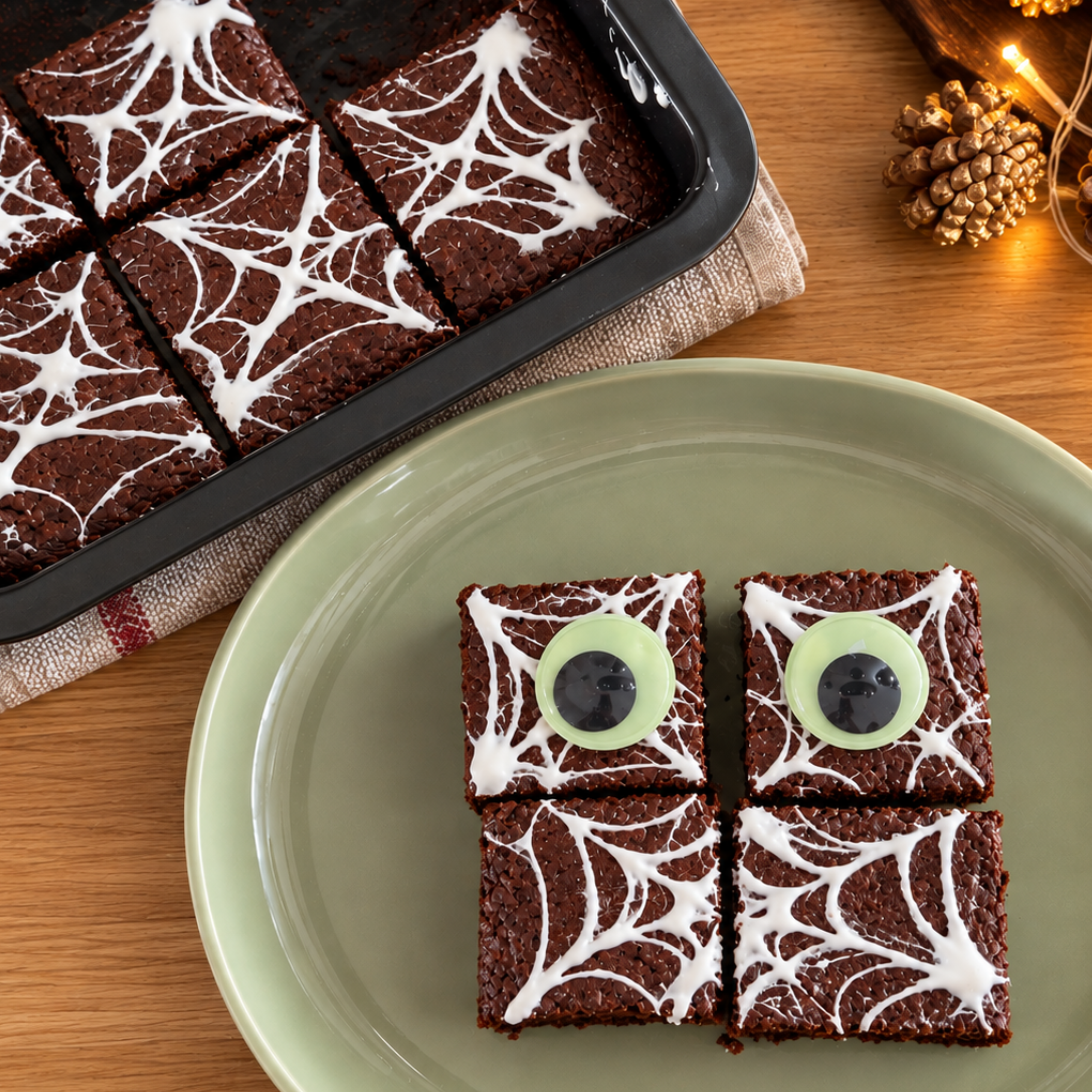 Recept: Halloween brownies met spinnenweb topping