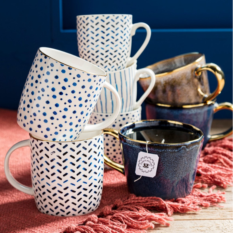 Mok lijn - wit/blauw - 340 ml