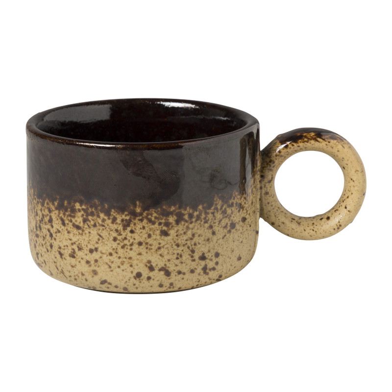 Mok gevlekt met rond oortje - bruin - 300 ml