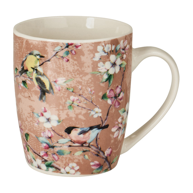 Mok vintage vogels/bloem - roze - 36 cl