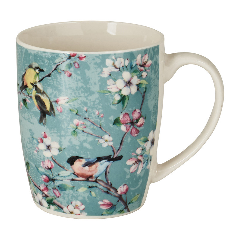 Mok vintage vogels/bloem - blauw - 36 cl