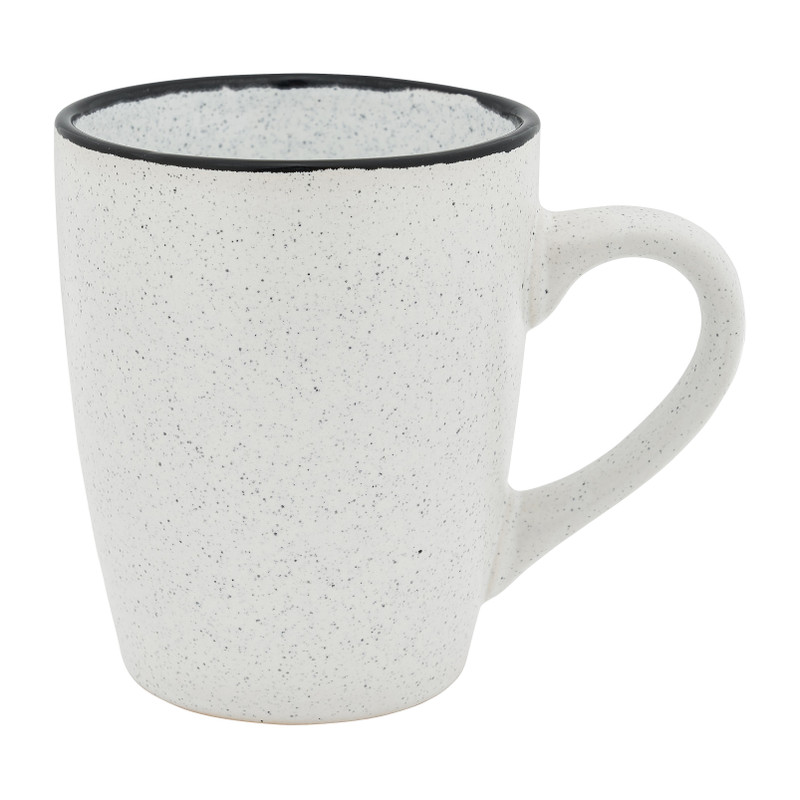 Mok gespikkeld met zwarte rand - diverse kleuren - 28 cl 