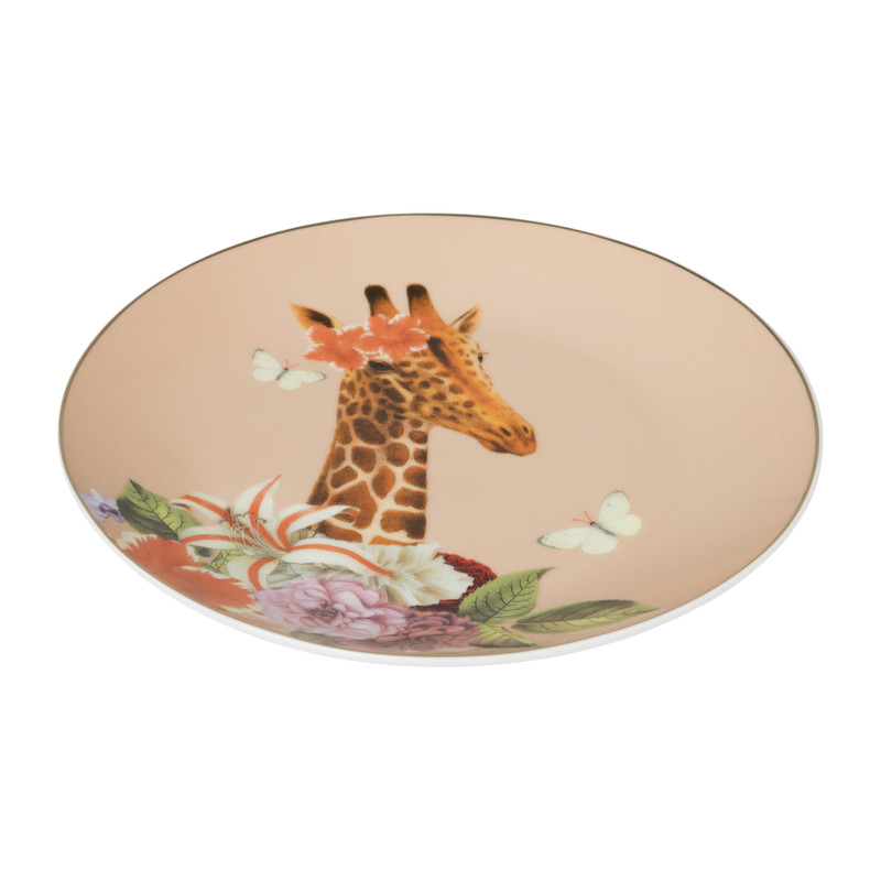 Ontbijtbord giraffe - roze - ø20 cm 