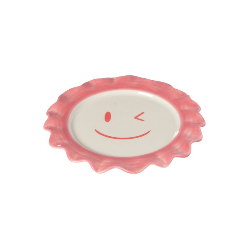 Gebaksbordje smile - roze/rood - ø18 cm