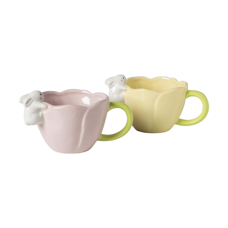 Mok met konijntje - geel/groen - ø12x10.2 cm