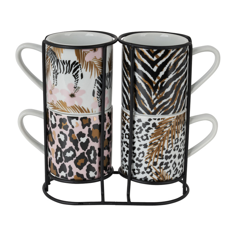 Mokken in houder Safari - set van 4 