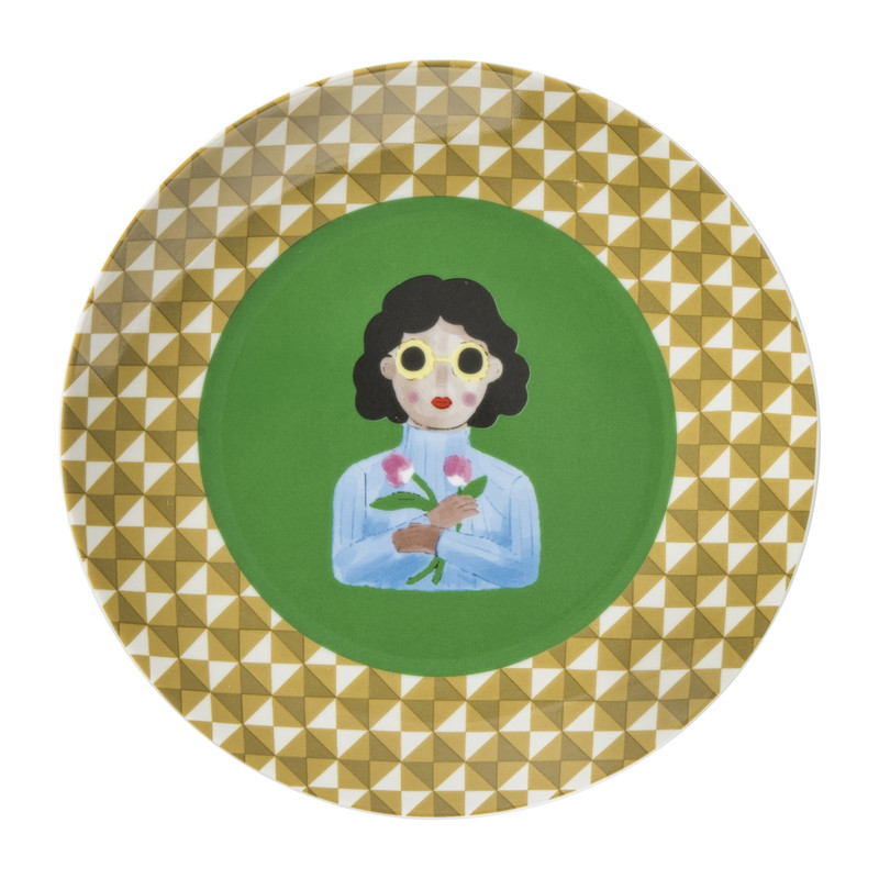 Ontbijtbord flower lady - geel/groen - ø21x2 cm
