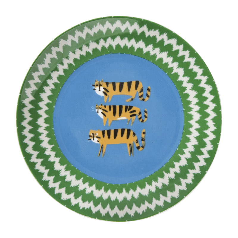 Ontbijtbord tijger - groen/blauw - ø21x2 cm