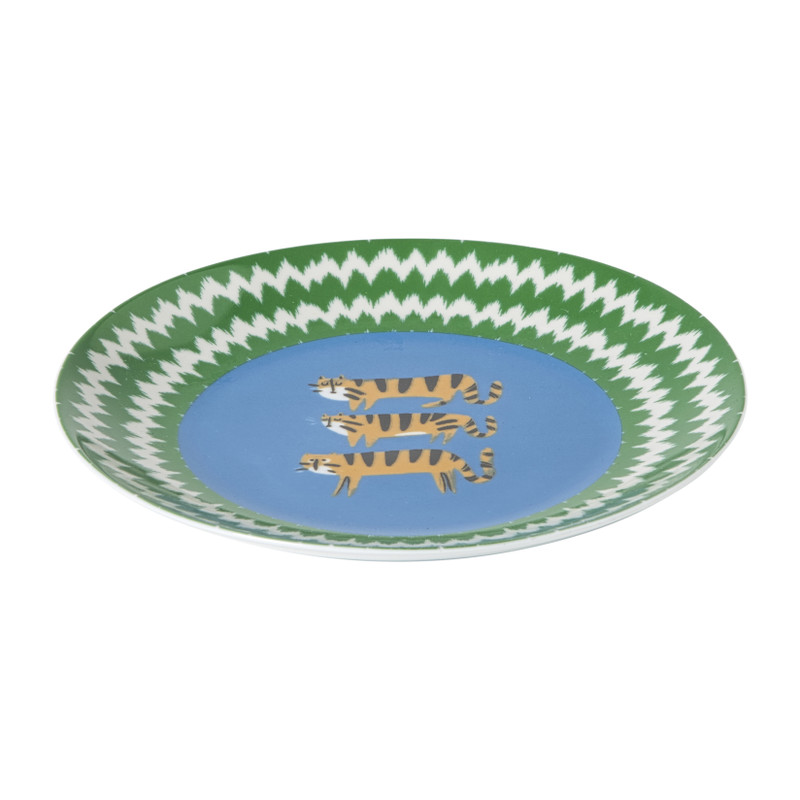 Ontbijtbord tijger - groen/blauw - ø21x2 cm