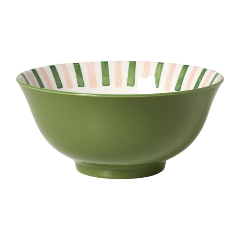 Schaaltje bloem streep groot - groen - ø15.5x7 cm