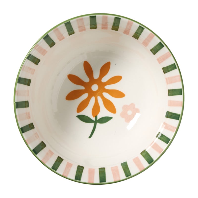 Schaaltje bloem streep groot - groen - ø15.5x7 cm