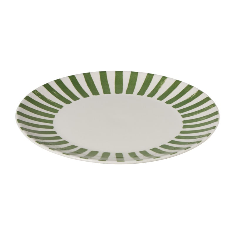 Dinerbord streep - groen/wit - ø26.5x2 cm