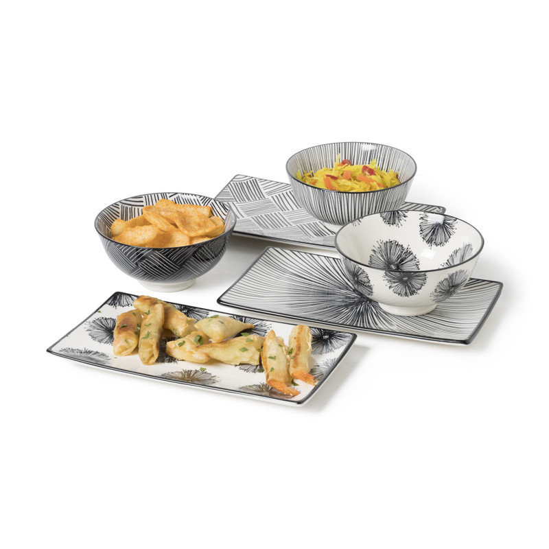 Tapas bord Sevilla - zwarte lijnen - 21.5x12 cm