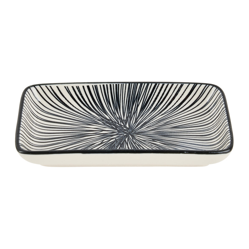 Tapas schaaltje Sevilla rechthoekig - zwarte lijnen - 12.5x6x5 cm