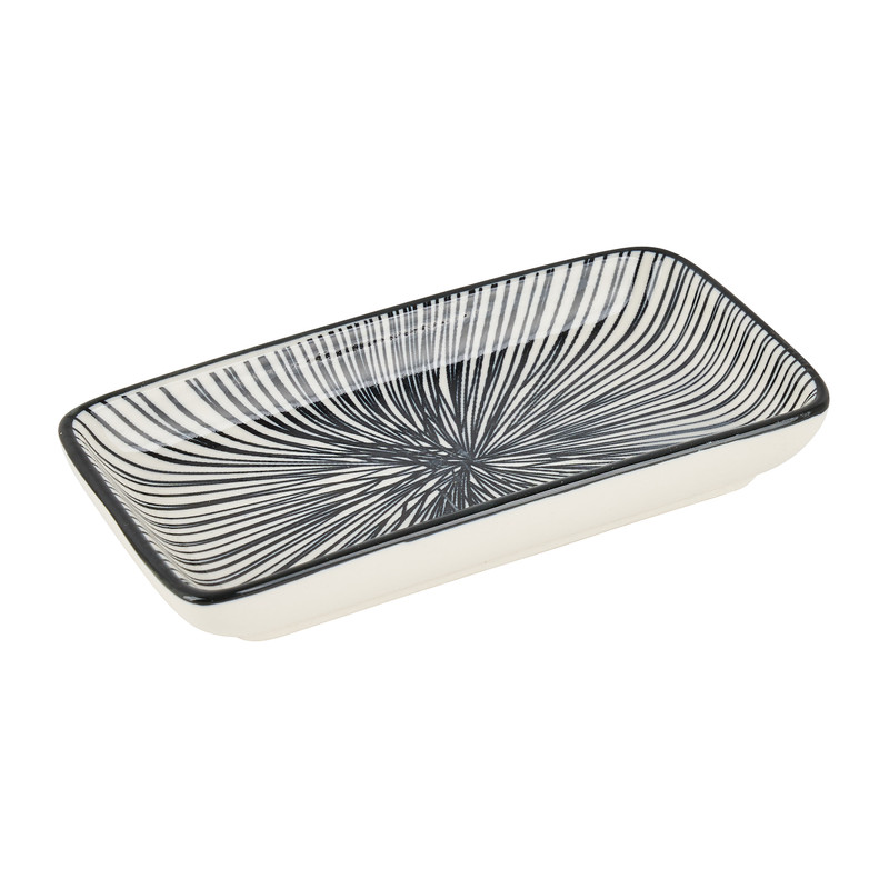 Tapas schaaltje Sevilla rechthoekig - zwarte lijnen - 12.5x6x5 cm