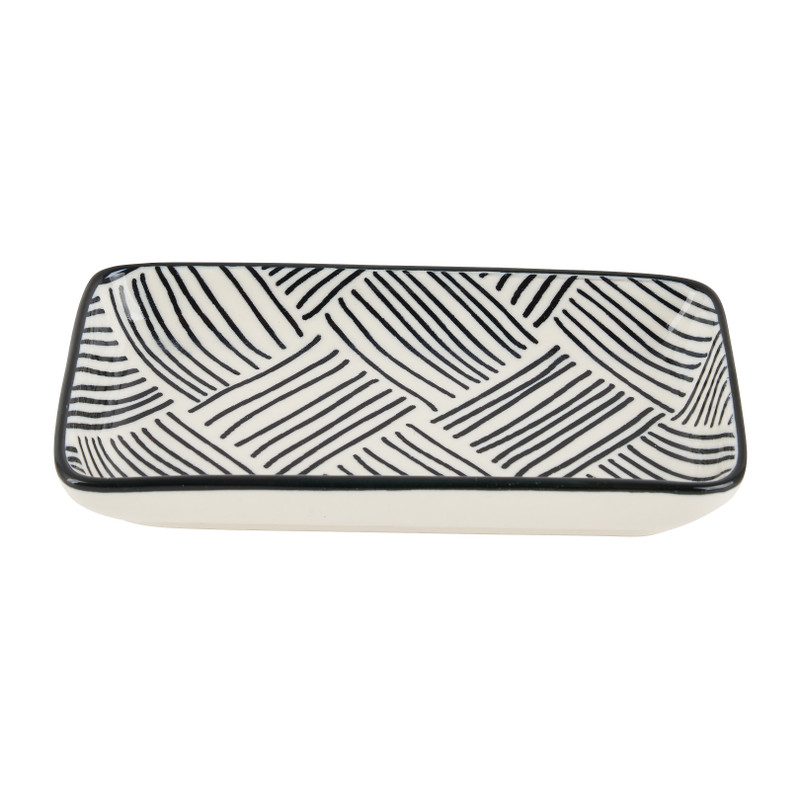Tapas schaaltje Sevilla rechthoekig - zwarte streepjes - 12.5x6x5 cm