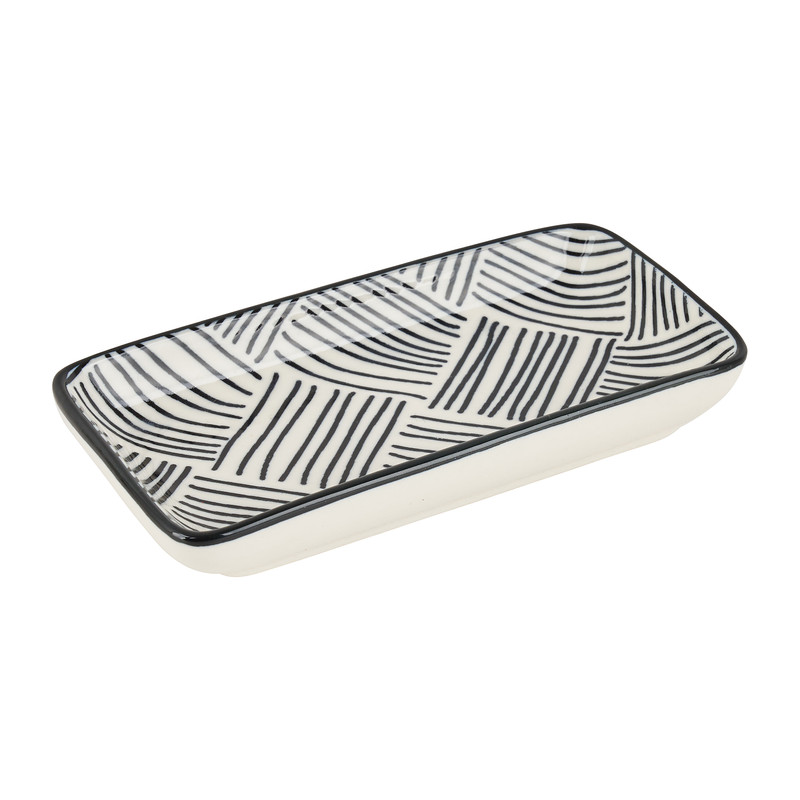 Tapas schaaltje Sevilla rechthoekig - zwarte streepjes - 12.5x6x5 cm