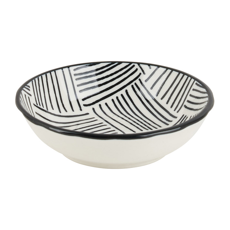 Tapas sausschaaltje Sevilla - zwarte streepjes - ø9x2.5 cm