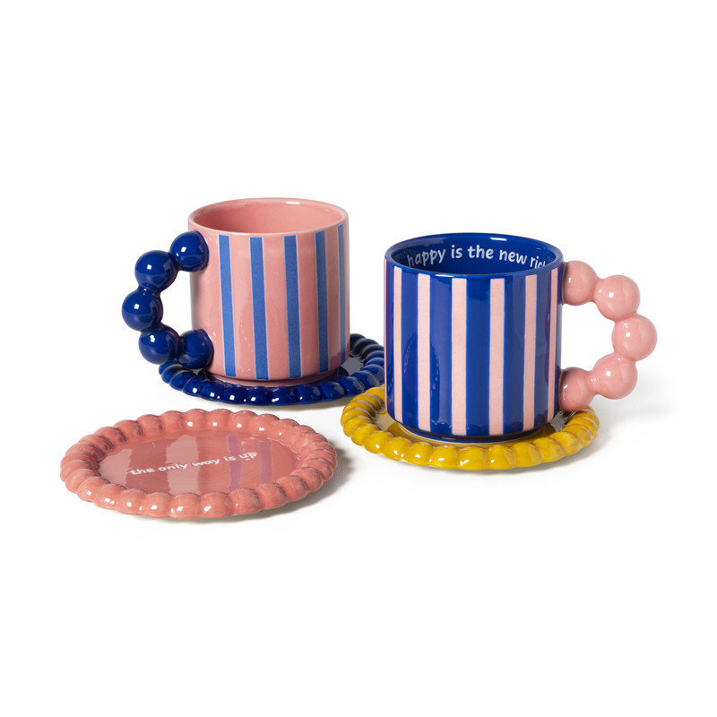 Mok smiley - blauw/roze - 300 ml - Happy at Home by Sanny