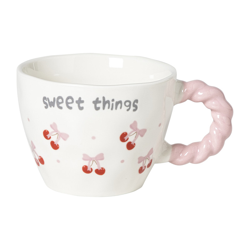 Mok kersen - wit/roze - 280 ml