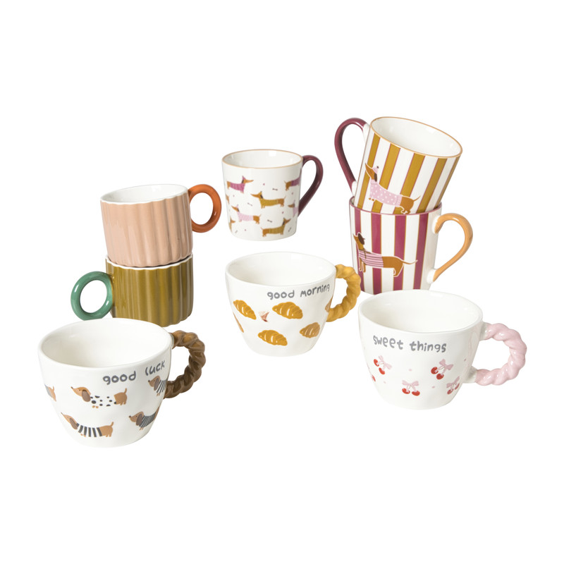 Mok croissants - wit/roze - 280 ml