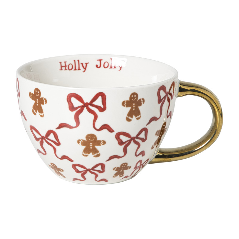 Mok strikken kerstboom - wit/rood/goud - 420 ml