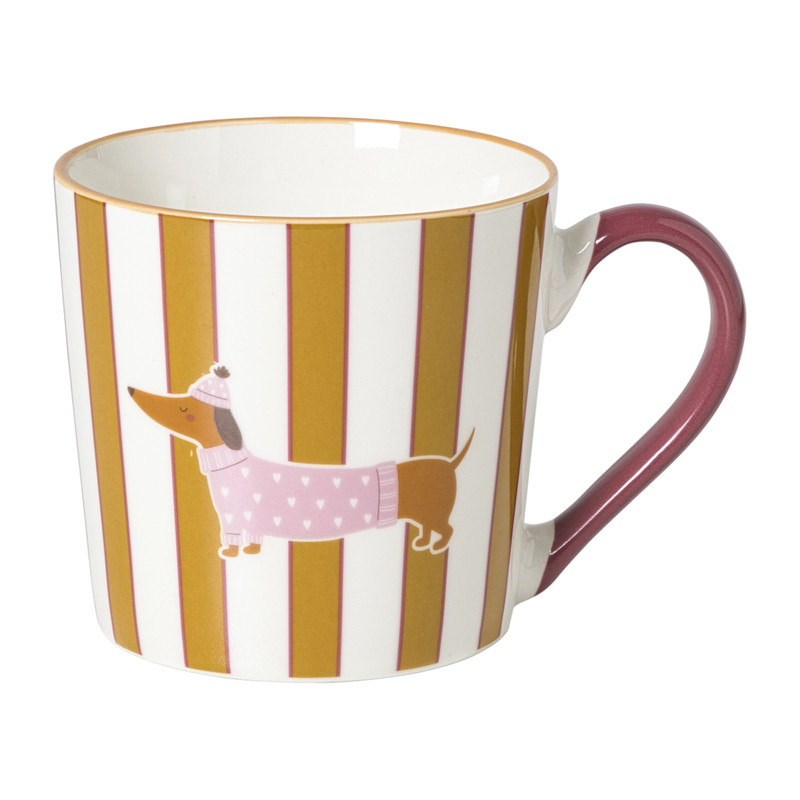 Mok teckels streep - wit/oranje - 400 ml