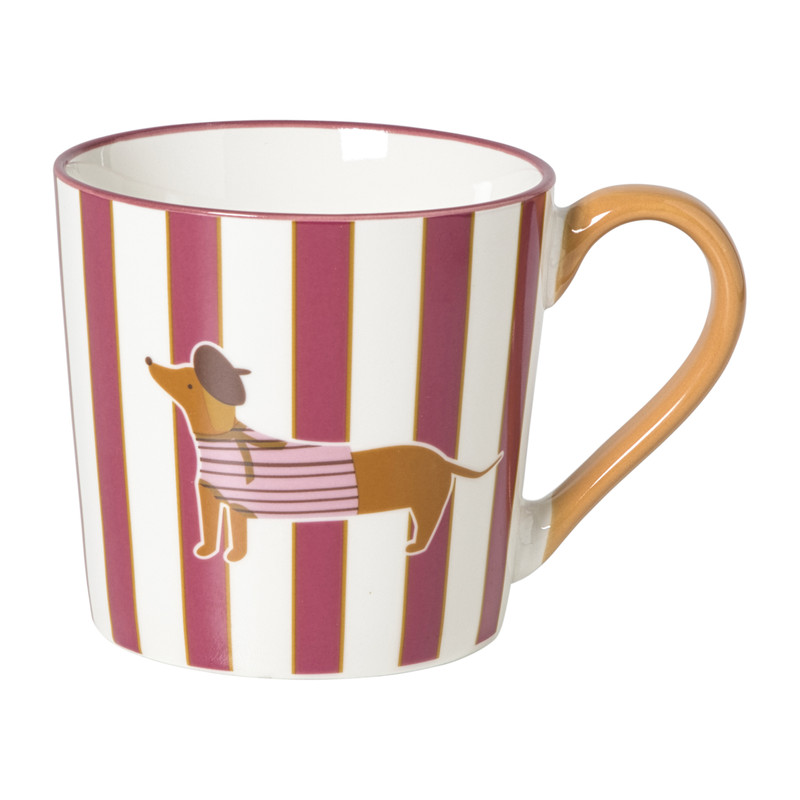 Mok teckels streep - roze - 400 ml