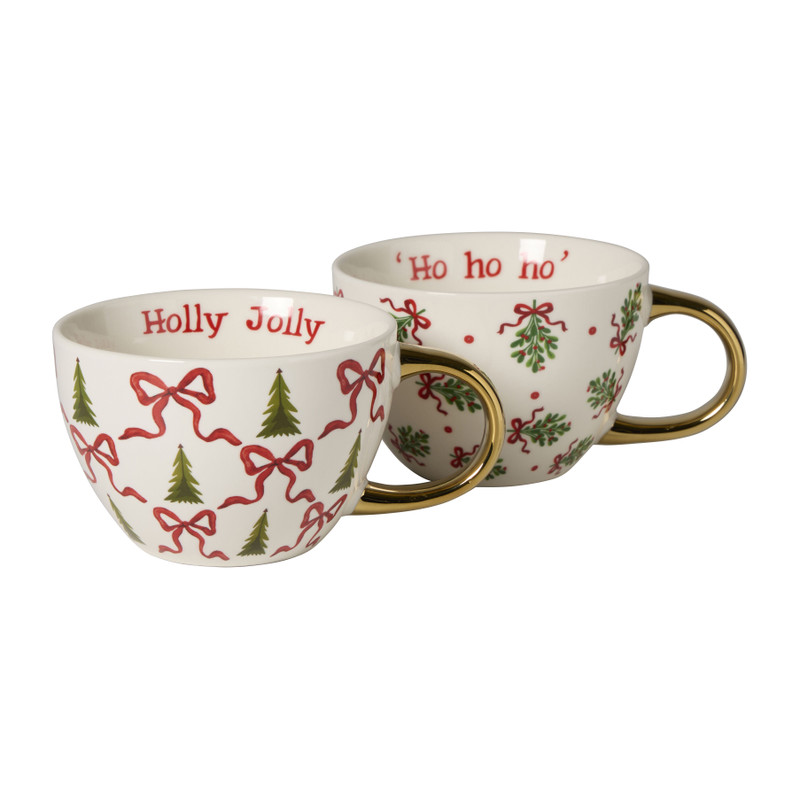 Mok holly jolly - wit/rood - 420 ml