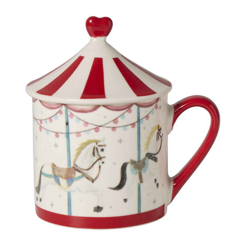 Kerstmok carrousel - wit - 9.5x13x8.8 cm