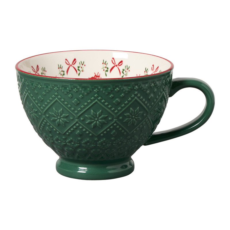 Mok op voet kerst - wit - 14.4x11.3x7.6 cm