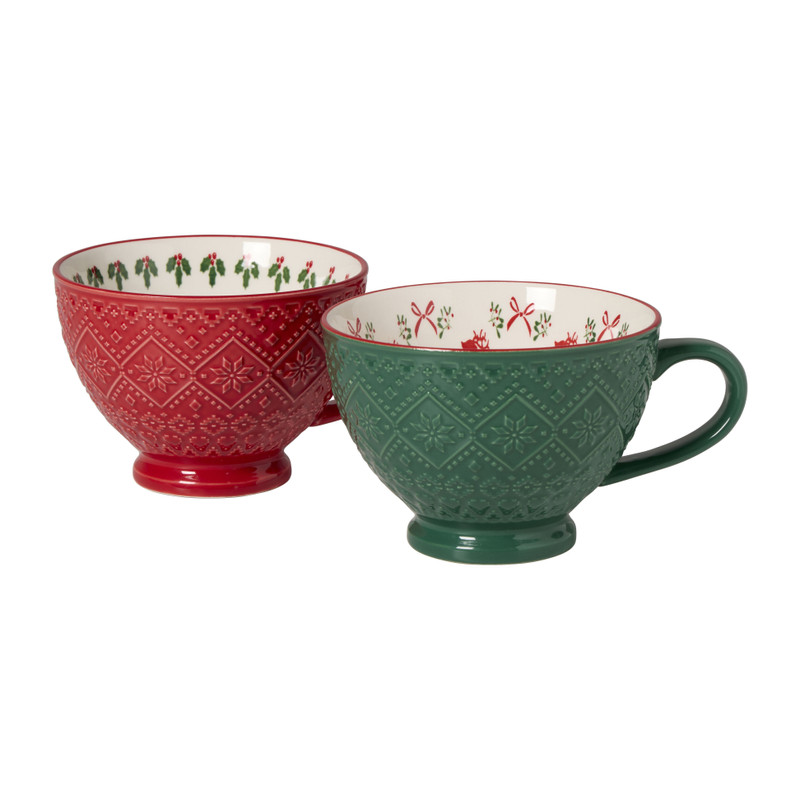 Mok op voet kerst - wit - 14.4x11.3x7.6 cm