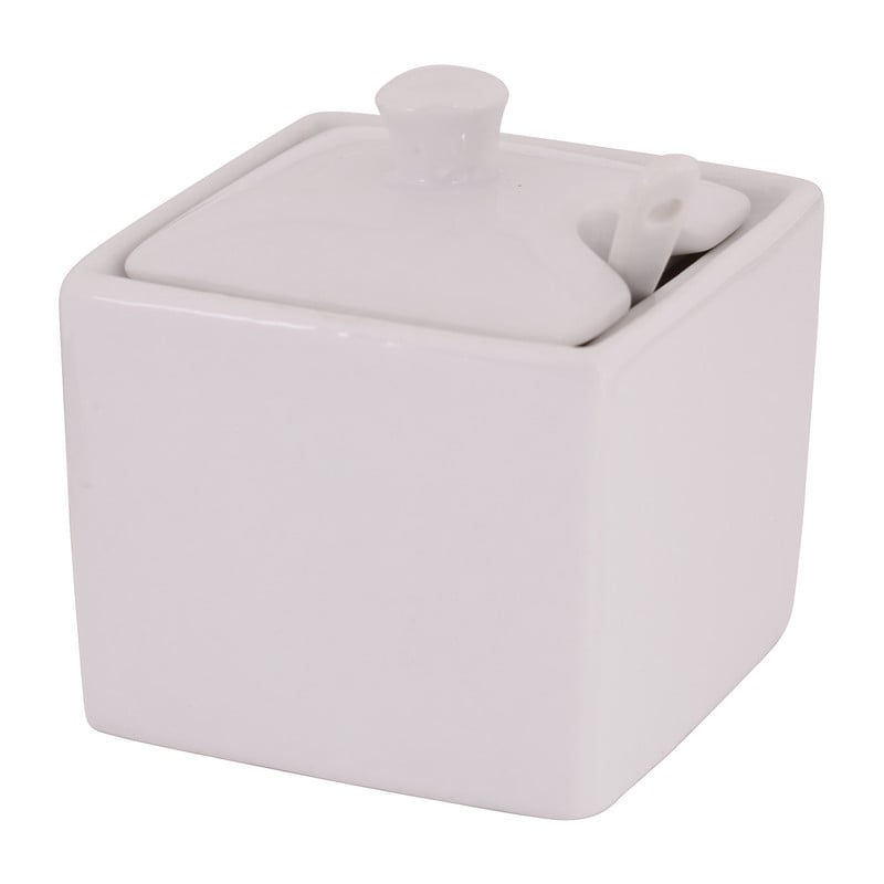 Suikerpot met lepel - wit