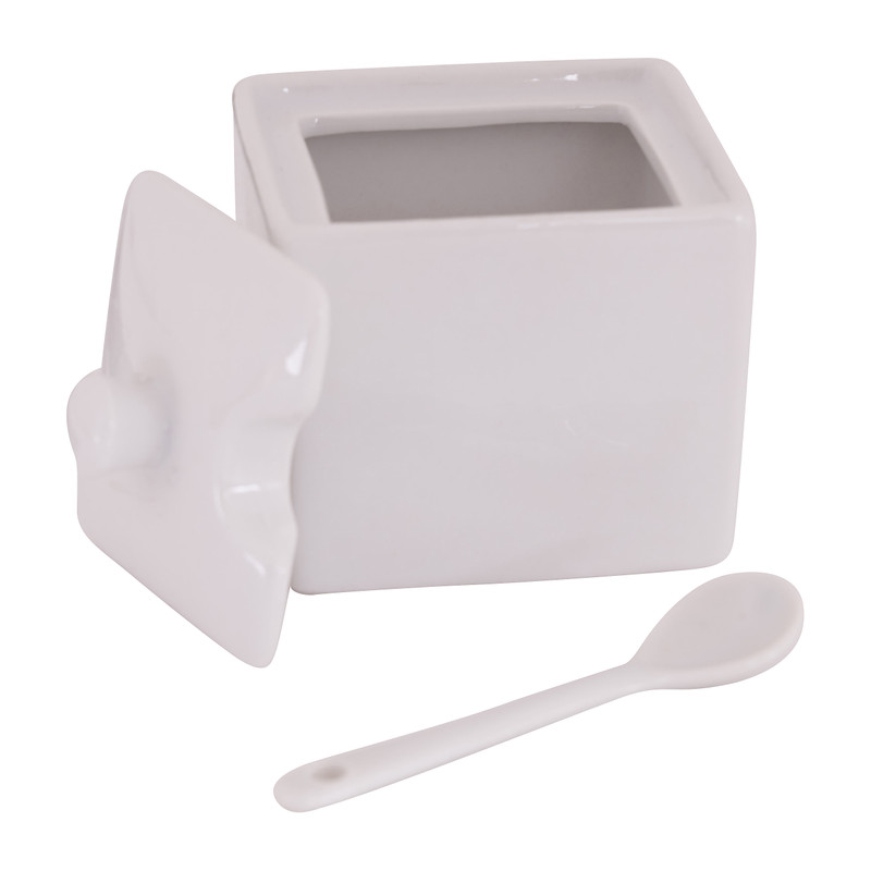 Suikerpot met lepel - wit