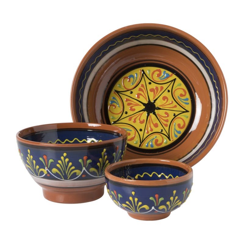 Schaaltje Valencia voet - ø15 cm - blauw/bruin