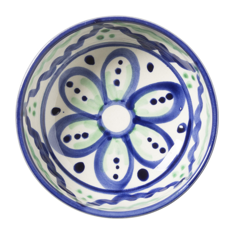Schaaltje flor plat - groen/blauw - ø10 cm