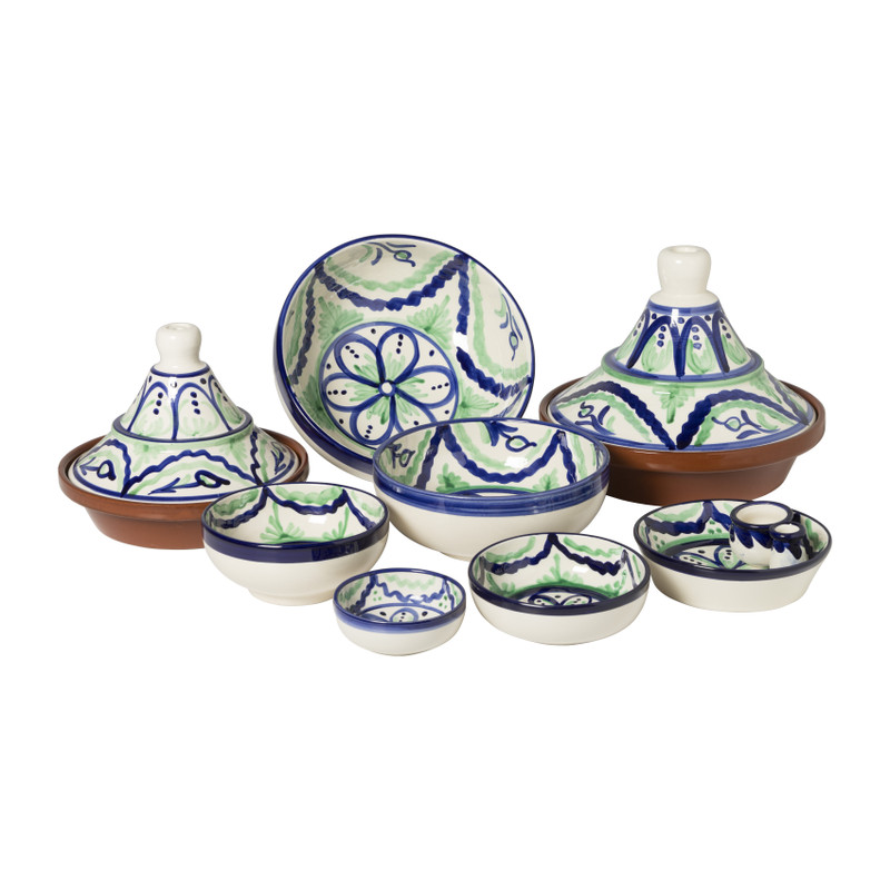 Schaaltje flor plat - groen/blauw - ø10 cm