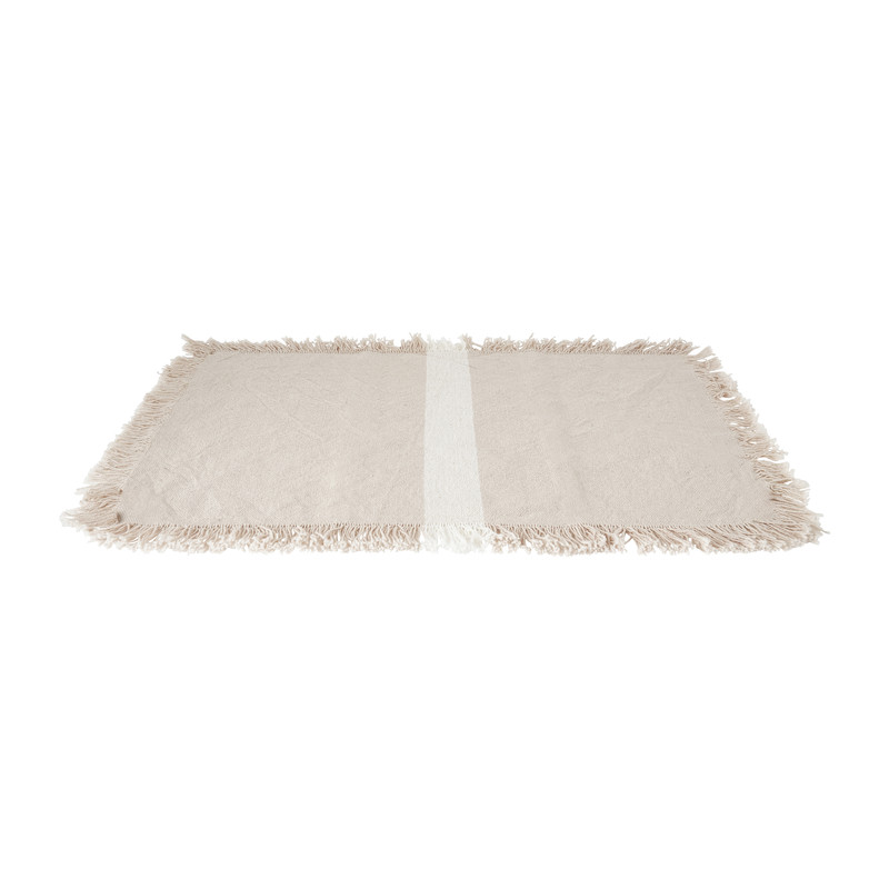 Placemat met fringes - beige met lichte streep - 33x48 cm