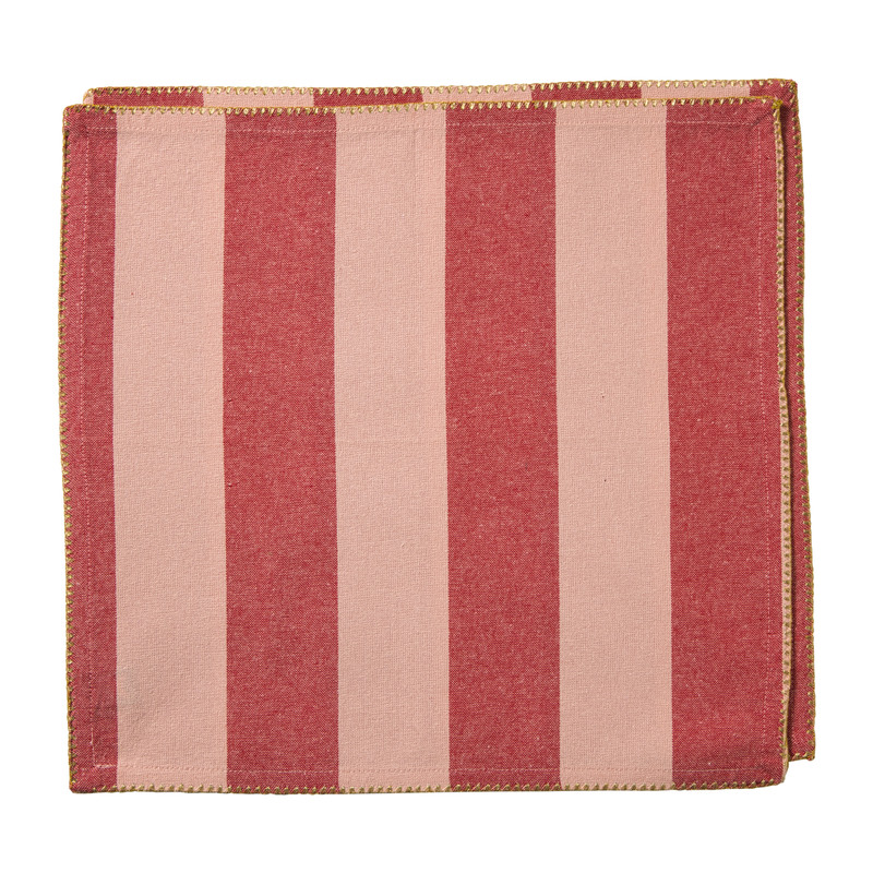 Servetten streep - roze/rood - 40x40 cm - set van 2