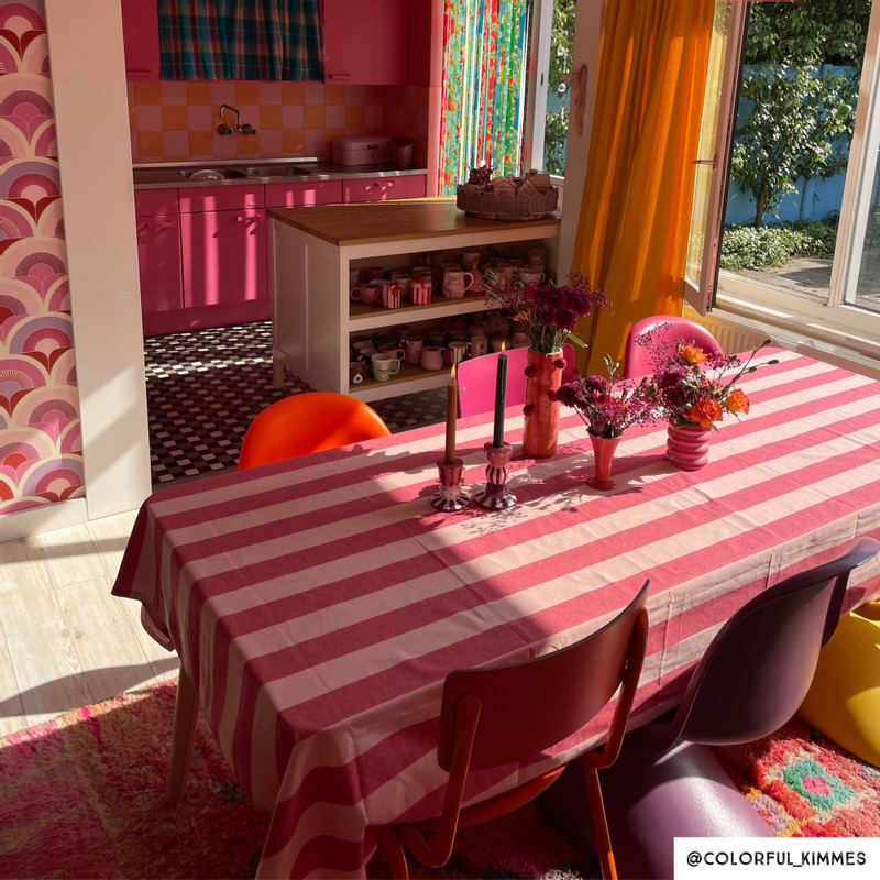 Servetten streep - roze/rood - 40x40 cm - set van 2