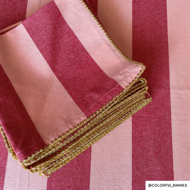 Servetten streep - roze/rood - 40x40 cm - set van 2