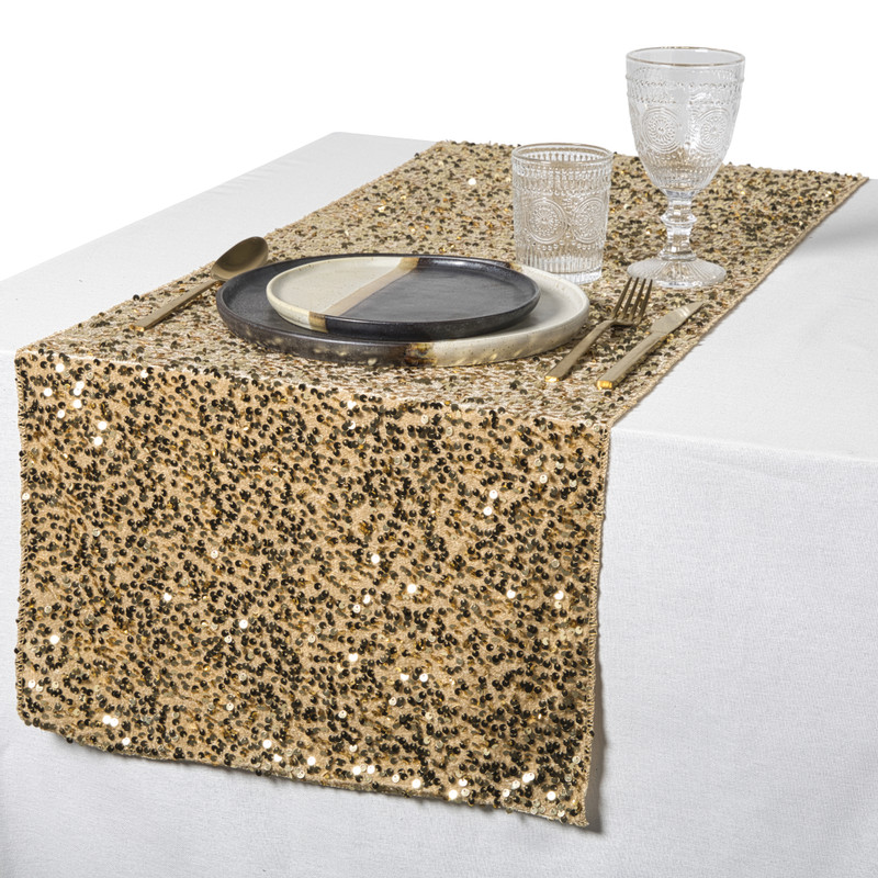 Tafelloper pailletten - champagnekleur - 40x150 cm