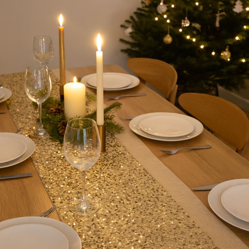 Tafelloper pailletten - champagnekleur - 40x150 cm