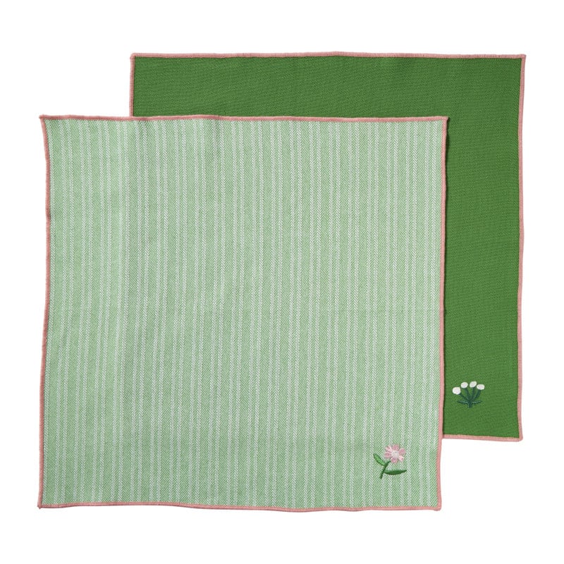 Servetten streep - groen/wit - set van 2 - 40x40 cm