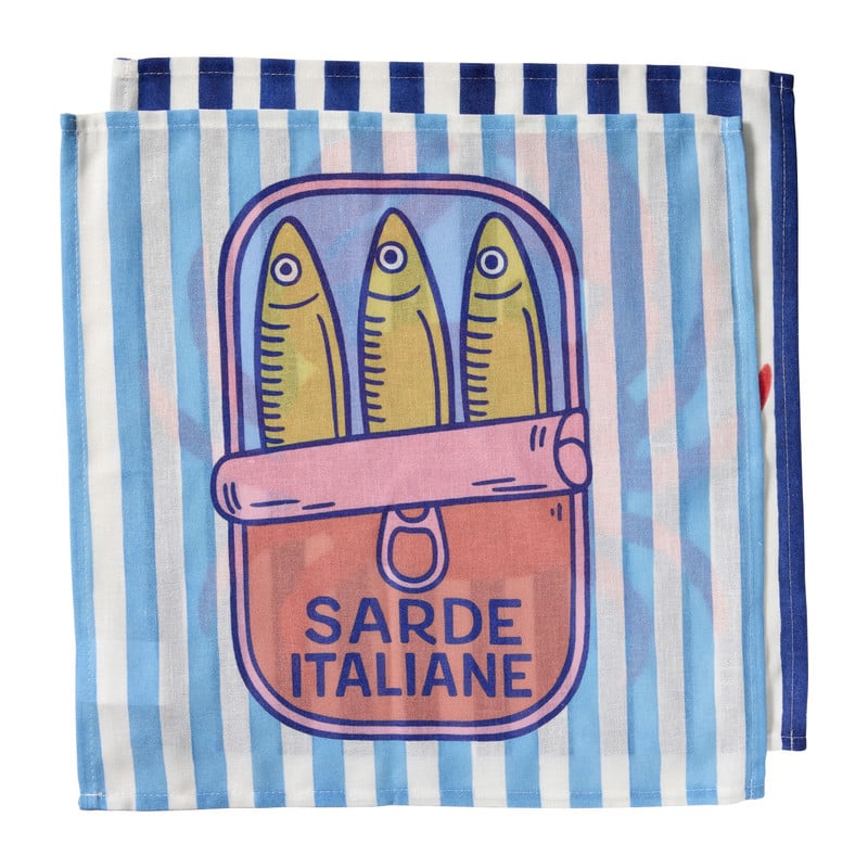 Servetten krab en sardientjes - multikleur - set van 2
