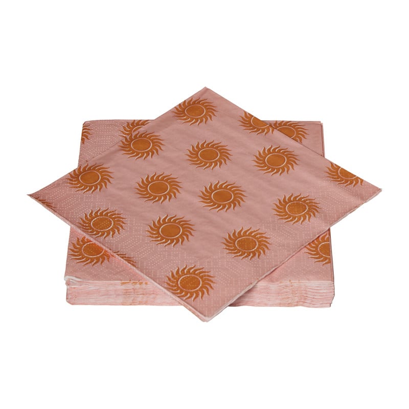 Servetten zon - roze/oranje - 33x33 cm - set van 20