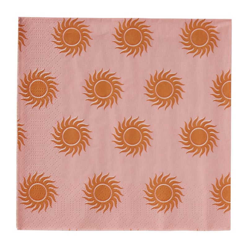 Servetten zon - roze/oranje - 33x33 cm - set van 20