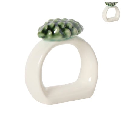 Servetring kerstboom en dennenappel - wit/groen - ø6 cm - set van 2
