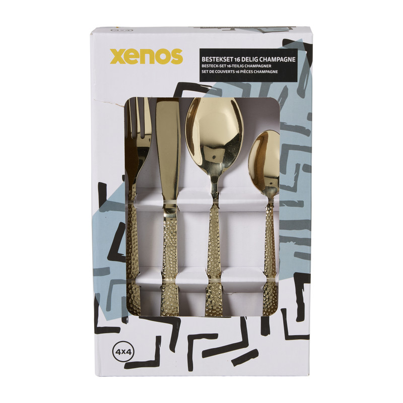 Bestekset reliëf - champagnekleurig - 16-delig