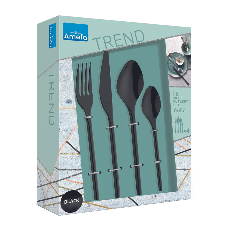Amefa trend bestek - zwart - 16-delig - 4 persoons